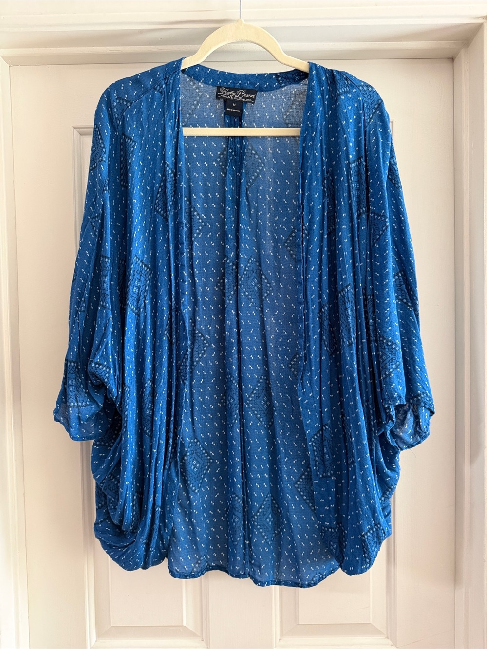 Lucky Brand Royal Blue Printed Open Drape Kimono